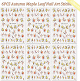 6 Blatt Herbst Nagelsticker, Ahornblatt Selbstklebend Nagelaufkleber, Herbst Nail Naklejka, Nageldesign Zubehör, Nail Art Naklejka, Selbstklebende Deko Für Nägel