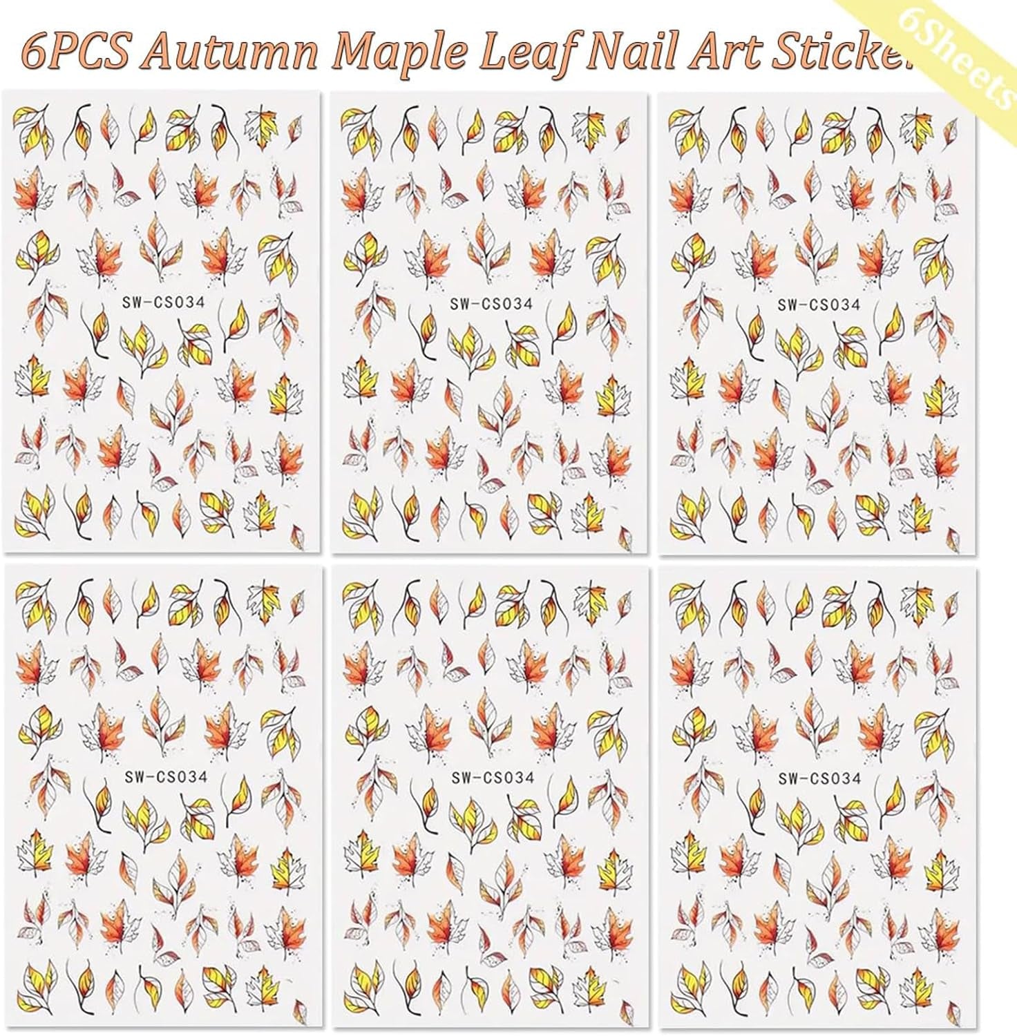 6 Blatt Herbst Nagelsticker, Ahornblatt Selbstklebend Nagelaufkleber, Herbst Nail Naklejka, Nageldesign Zubehör, Nail Art Naklejka, Selbstklebende Deko Für Nägel