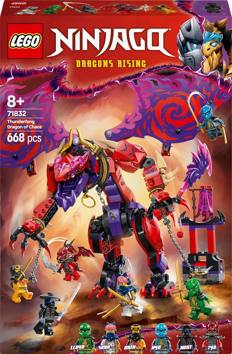 LEGO NINJAGO Smok chaosu Thundertooth — zabawka z 6 minifigurkami ninja — zestaw konstrukcyjny do odgrywania ról dla chłopców i dziewcząt w wieku od 8 lat — prezenty dla fanów serialu telewizyjnego „Powrót smoków” 71832 Zestawy do budowania Zobacz sklep LEGO