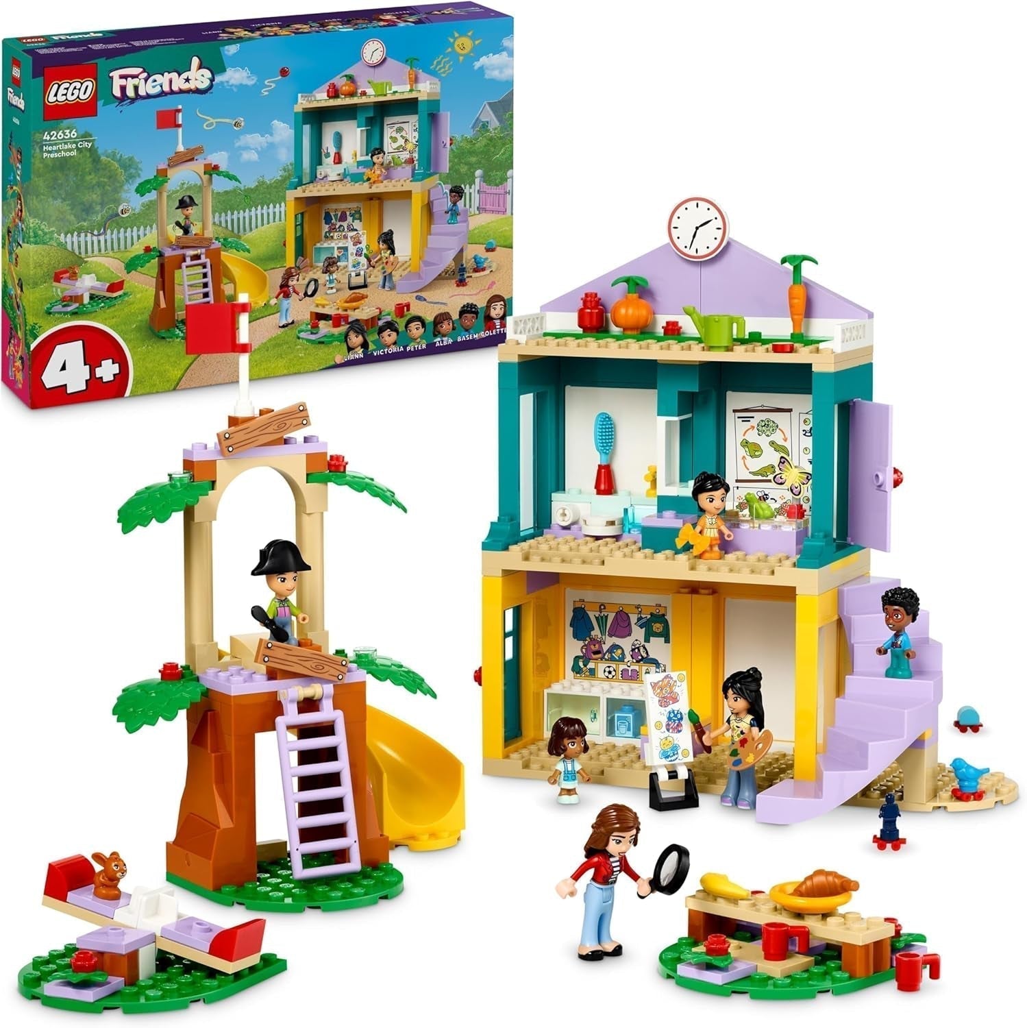 LEGO Friends Zestaw dla przedszkolaków w Heartlake City dla dziewcząt i chłopców 4-letnie kreatywne odgrywanie ról z 2 figurkami i 4 mikrofigurkami Zabawka wspomagająca rozwój społeczny 42636 Zestawy do budowania Besuche den LEGO-Store Default Title