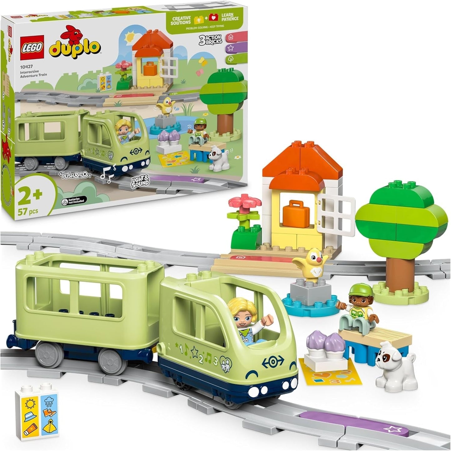 Interaktywny pociąg przygód LEGO DUPLO, zestaw ze światłami i dźwiękami do odgrywania ról, umożliwia dwulatkom budowanie torów, zabawka edukacyjna dla przedszkolaków 10427 Zestawy do budowania Besuche den LEGO-Store Default Title