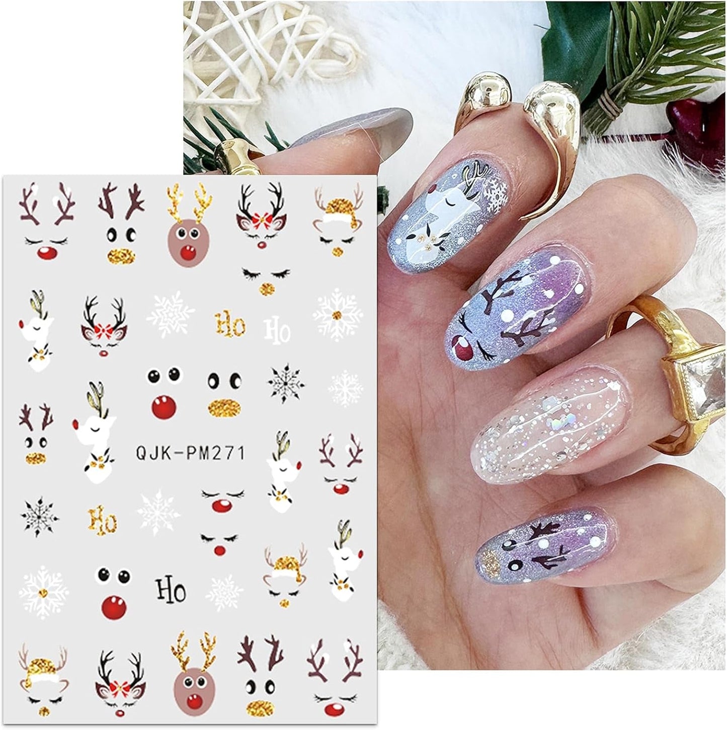 JMEOWIO Nagelsticker Weihnachten 10 Blatt Nail Art Naklejka Selbstklebend Nagelaufkleber Glitter Schneeflocke Xmas Winter Urlaub Gold Dekoration Nageldesign Zubehör