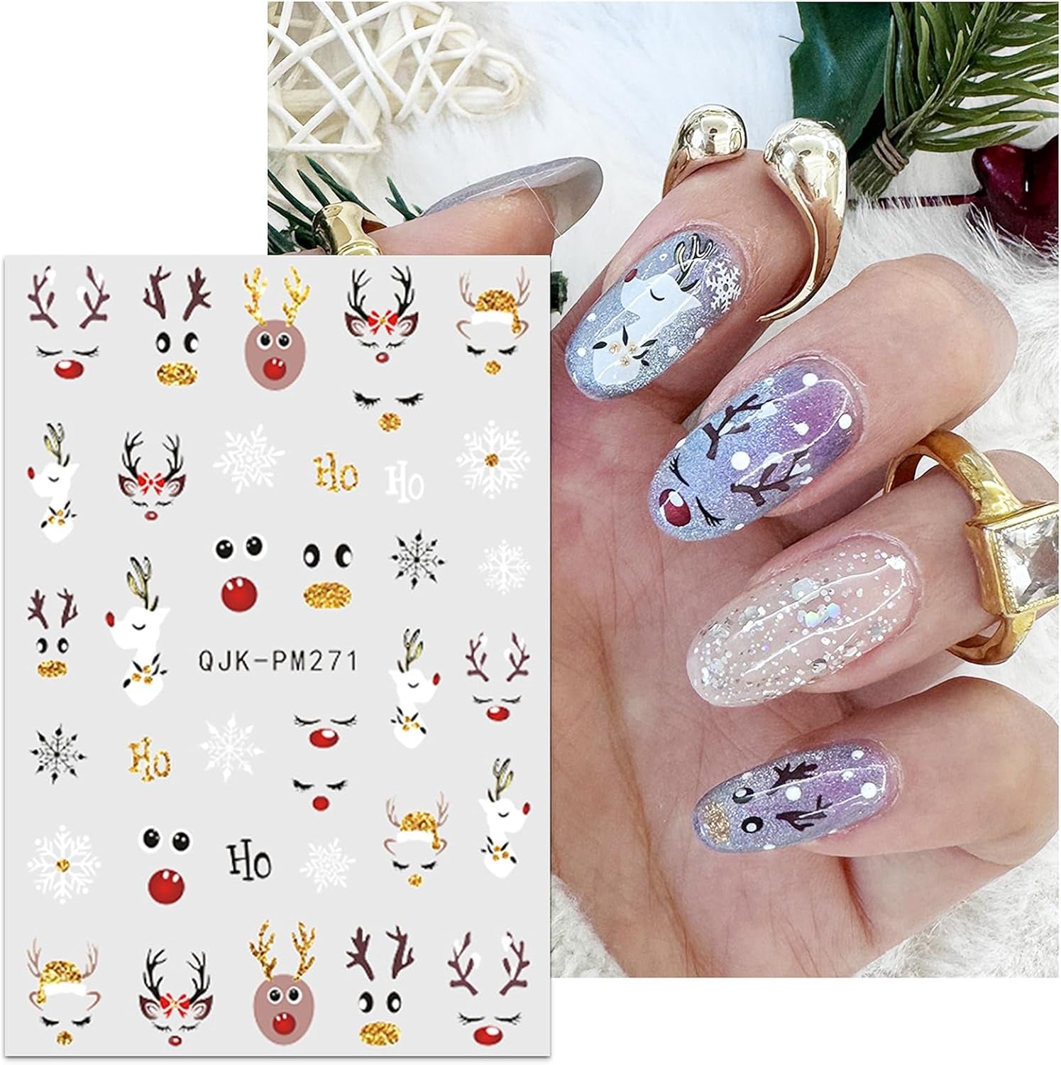 JMEOWIO Nagelsticker Weihnachten 10 Blatt Nail Art Naklejka Selbstklebend Nagelaufkleber Glitter Schneeflocke Xmas Winter Urlaub Gold Dekoration Nageldesign Zubehör