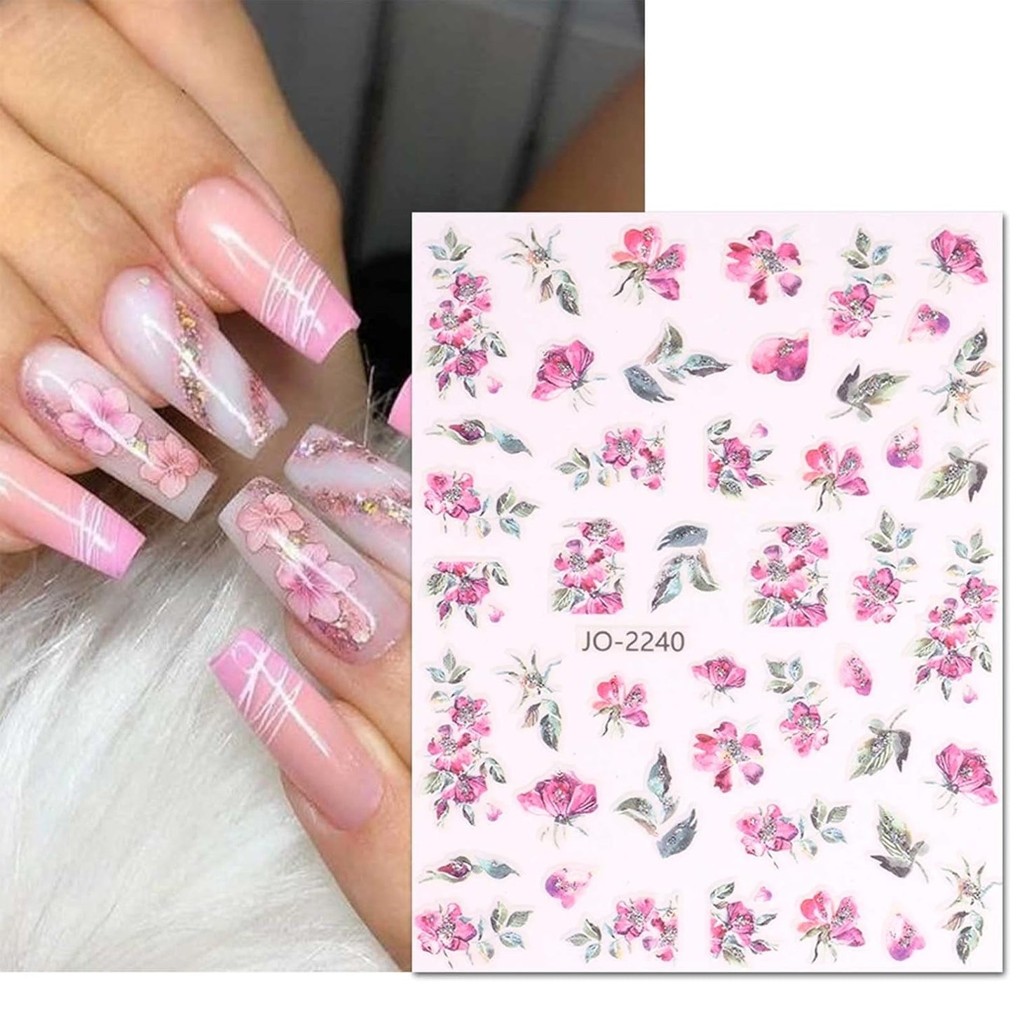 JMEOWIO Nagelsticker Frühling Blume 12 Blatt Nail Art Naklejka Selbstklebend Nagelaufkleber Blätter Dekoration Nageldesign Zubehör