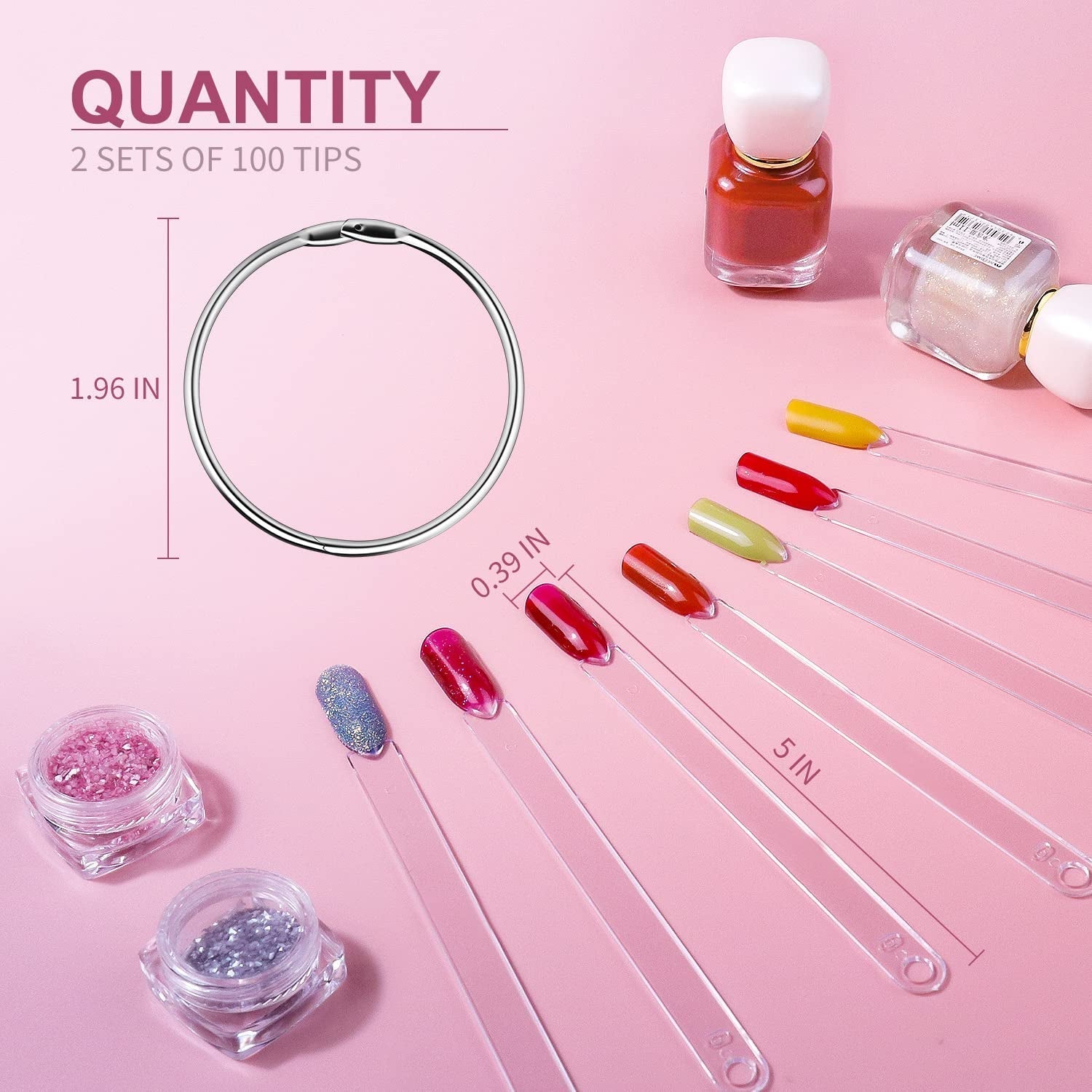 100 Stück Nail Art Tips Ring Stick, Nagelspitzen Nagel Display Transparente Nägel Kunstspitzen Sticks, Nagelkunst Praxis Für Nagelstudio Und Anfänger Display DIY Tipsy do paznokci