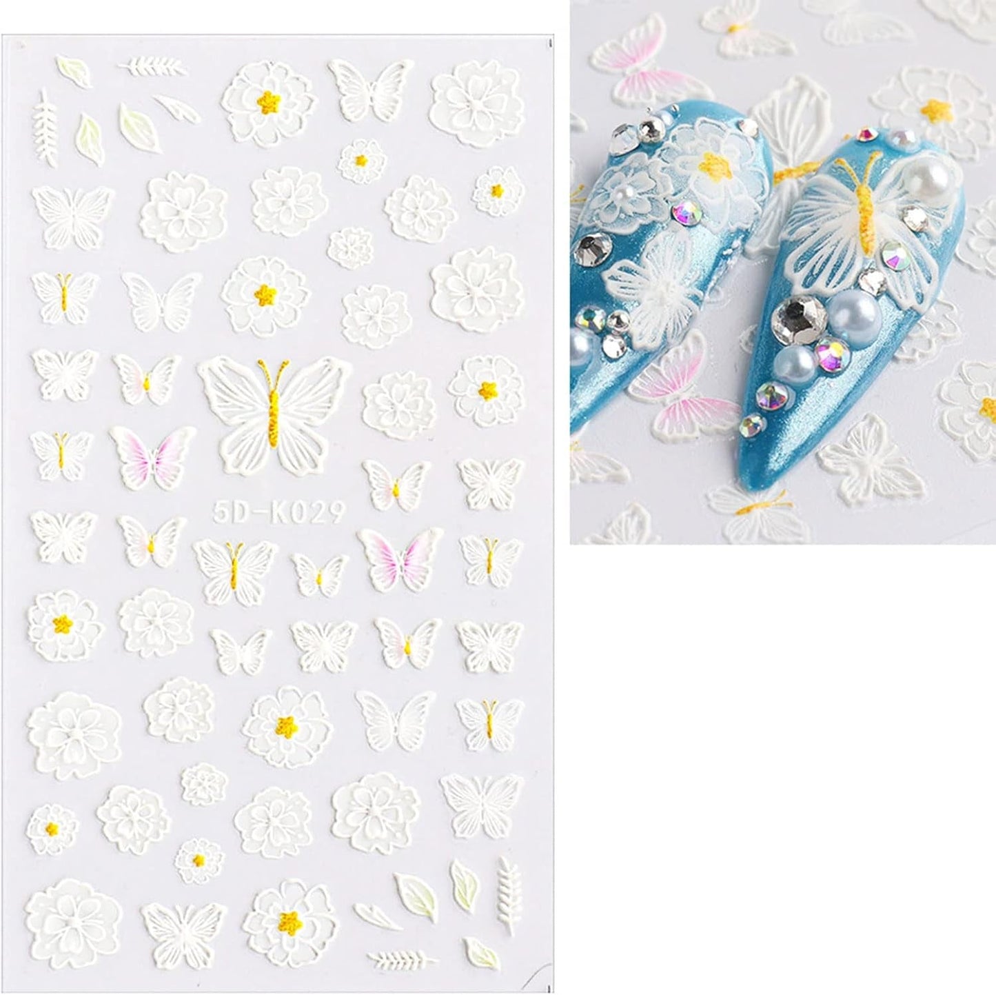 JMEOWIO 3D Nagelsticker Blume Frühlings Nail Art Naklejka Selbstklebend Nagelaufkleber 5D Stereoskopisch Sommer Bunter Blumen Dekoration Nageldesign Zubehör 4 Blatt
