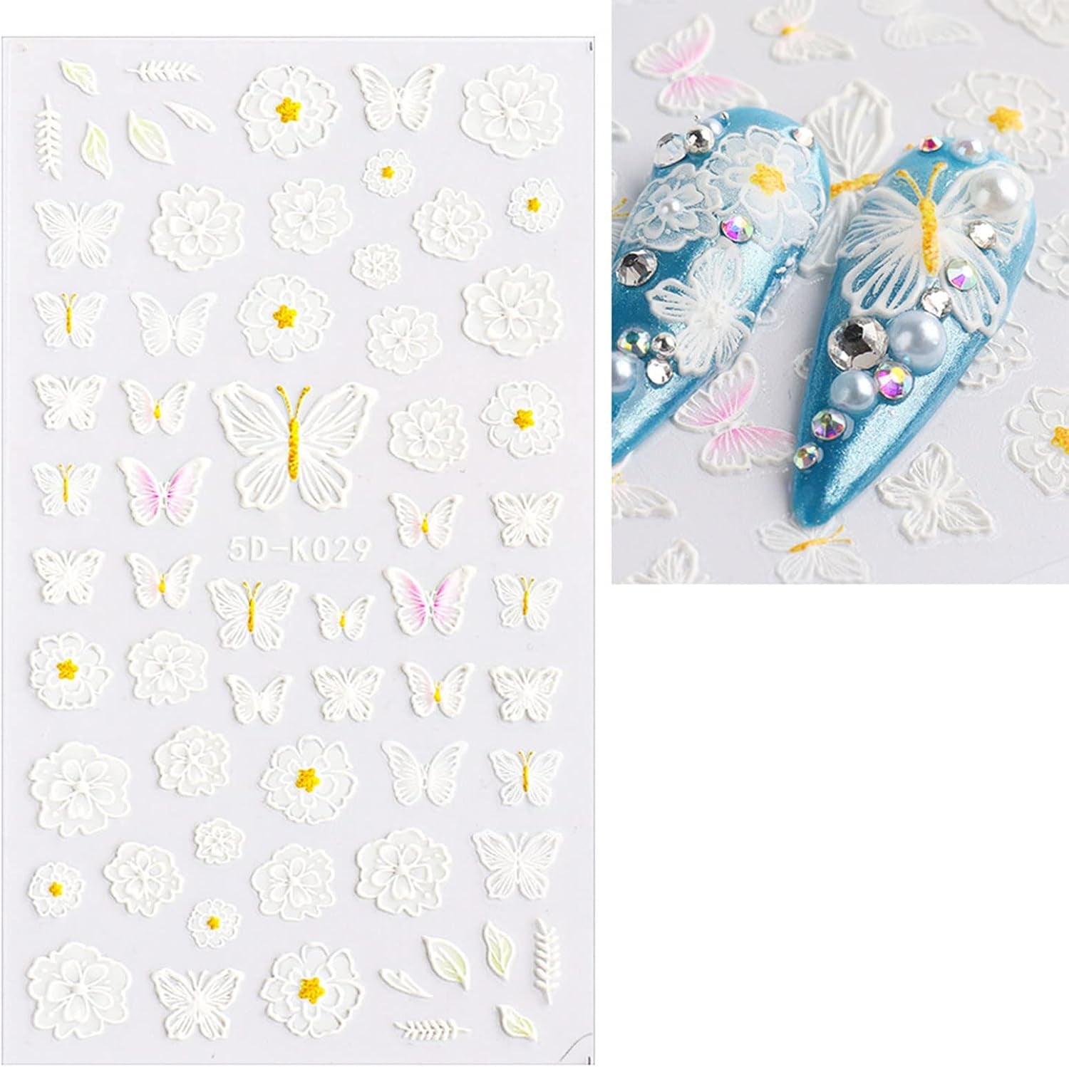 JMEOWIO 3D Nagelsticker Blume Frühlings Nail Art Naklejka Selbstklebend Nagelaufkleber 5D Stereoskopisch Sommer Bunter Blumen Dekoration Nageldesign Zubehör 4 Blatt