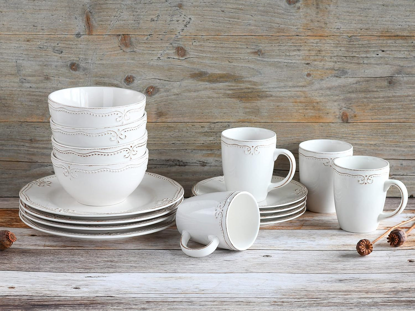 CreaTable, 23601, seria Romantic Vintage, 16-częściowy zestaw naczyń obiadowych dla 4 osób, usługa łączenia porcelany, można myć w zmywarce i używać w kuchence mikrofalowej, jakość produkcji