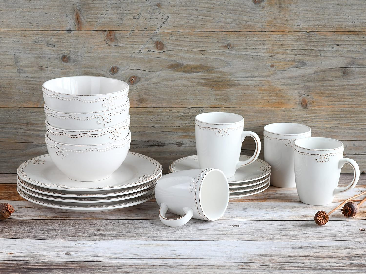 CreaTable, 23601, seria Romantic Vintage, 16-częściowy zestaw naczyń obiadowych dla 4 osób, usługa łączenia porcelany, można myć w zmywarce i używać w kuchence mikrofalowej, jakość produkcji