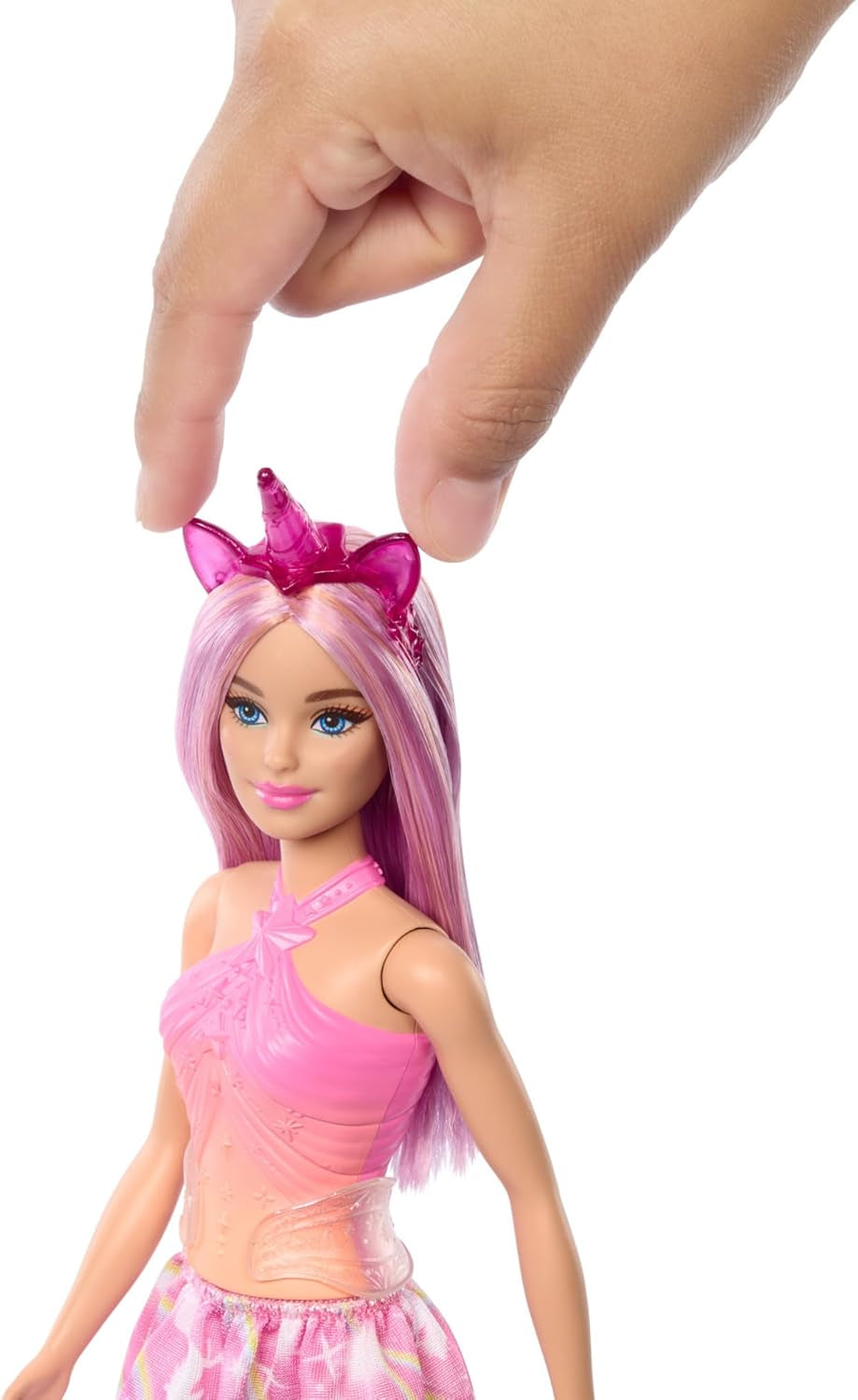 Lalki Barbie Jednorożec z kolorowymi fantastycznymi włosami, strojami z gradientowymi kolorami i fantastycznymi akcesoriami z motywem jednorożca, lalki HRR13 Naty Shop