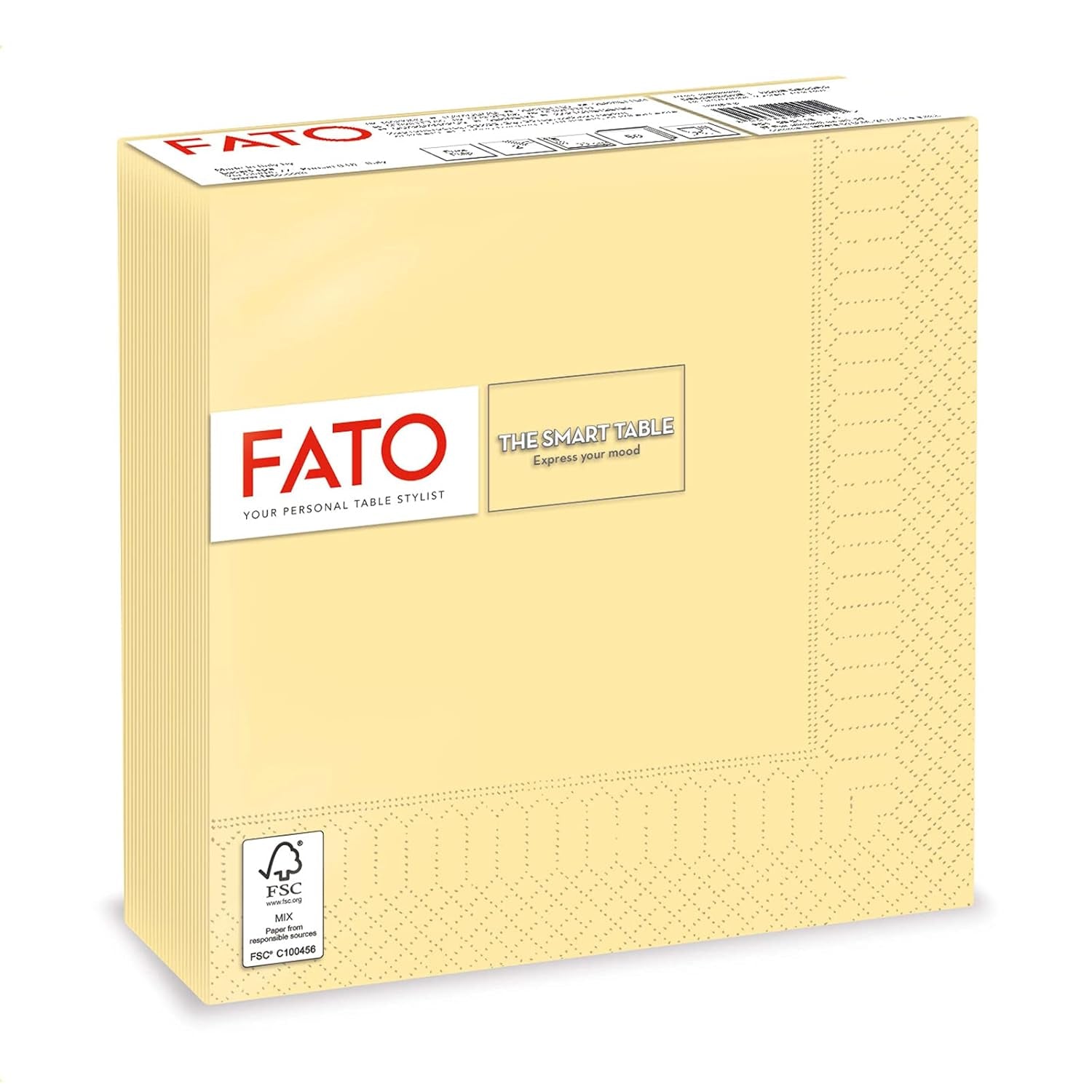 Fato - Jednorazowe serwetki papierowe, idealne na nieformalne lunche i bufety, opakowanie 50 serwetek, rozmiar 33X33, 4-krotnie, 2-warstwowe, kolor szampański, 100% czysty papier celulozowy, FSC