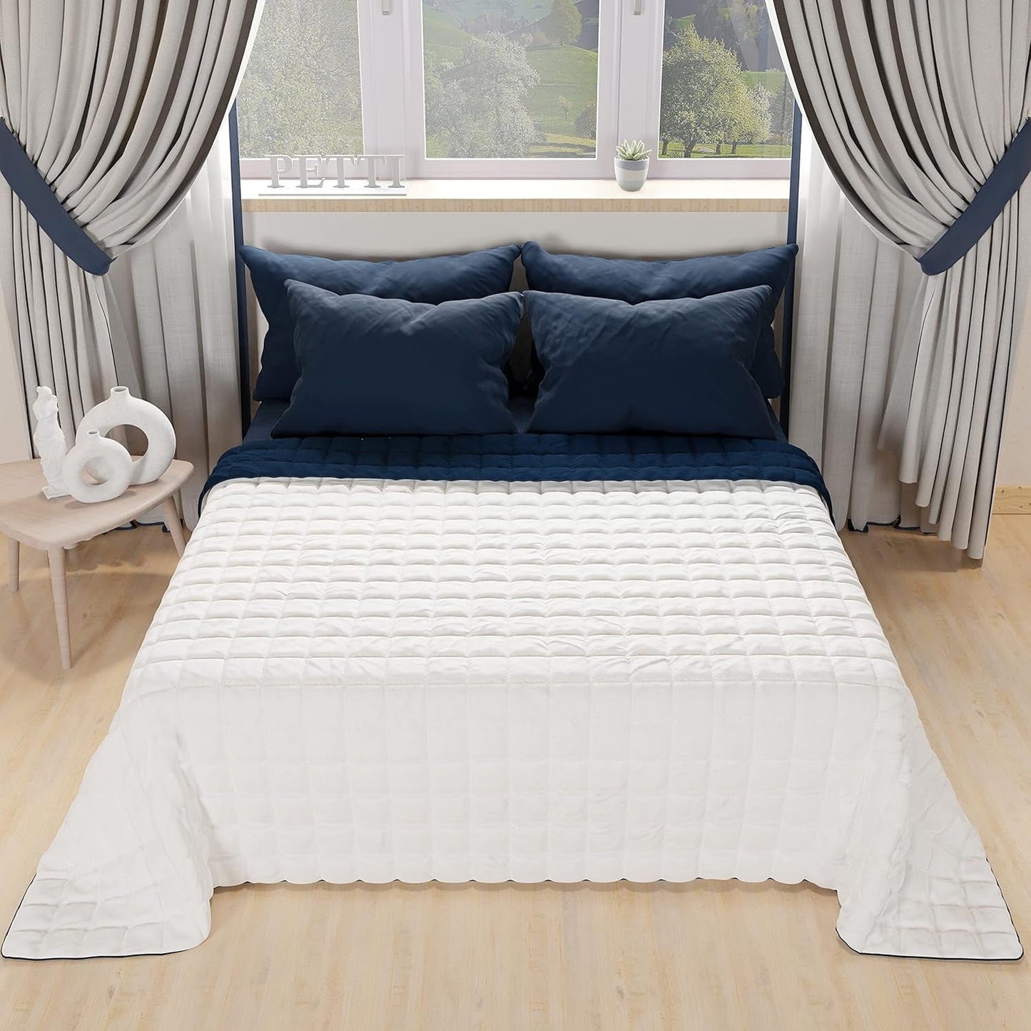 PETTI Artigiani Italiani - Kołdra na łóżko pojedyncze, kołdra dwustronna, kołdra wiosenna, granatowa, biała, 100% Made in Italy Kołdry i kołdry Naty Shop
