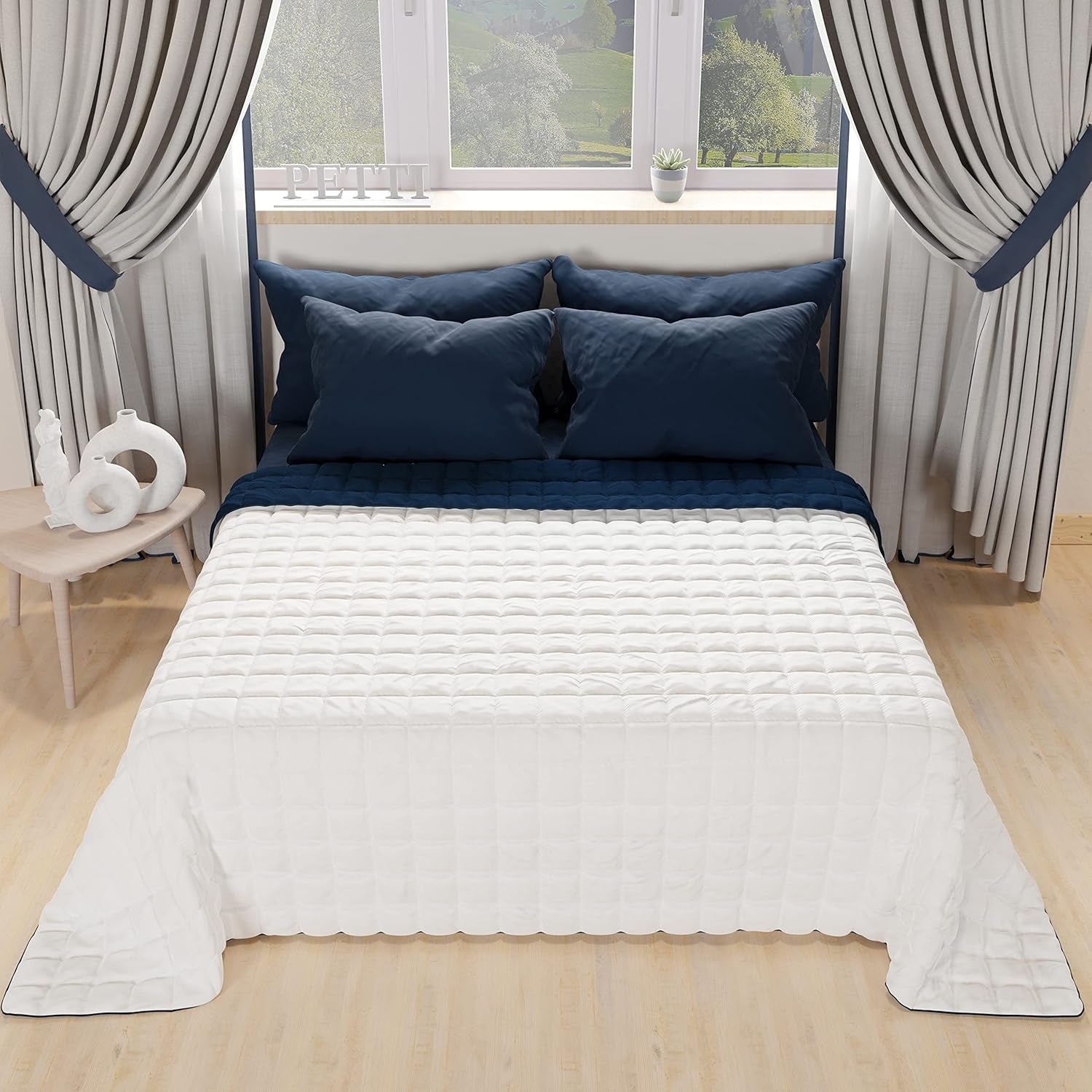 PETTI Artigiani Italiani - Kołdra na łóżko pojedyncze, kołdra dwustronna, kołdra wiosenna, granatowa, biała, 100% Made in Italy Kołdry i kołdry Naty Shop