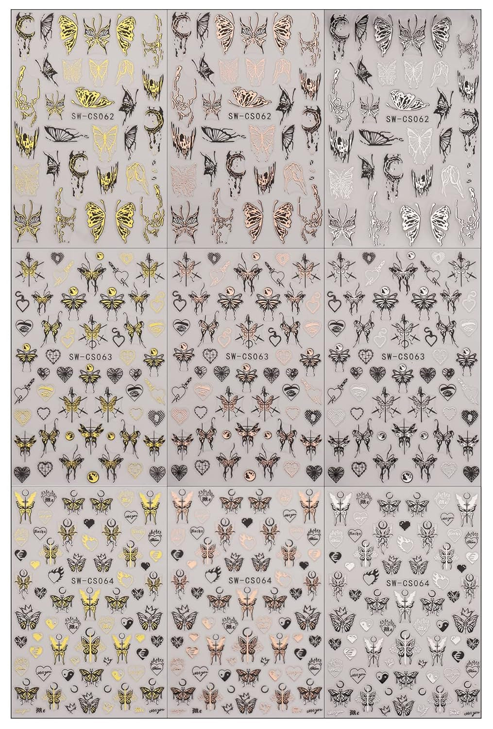 JMEOWIO Nagelsticker Schmetterling 9 Blatt Nail Art Naklejka Selbstklebend Nagelaufkleber Mond Dekoration Nageldesign Zubehör