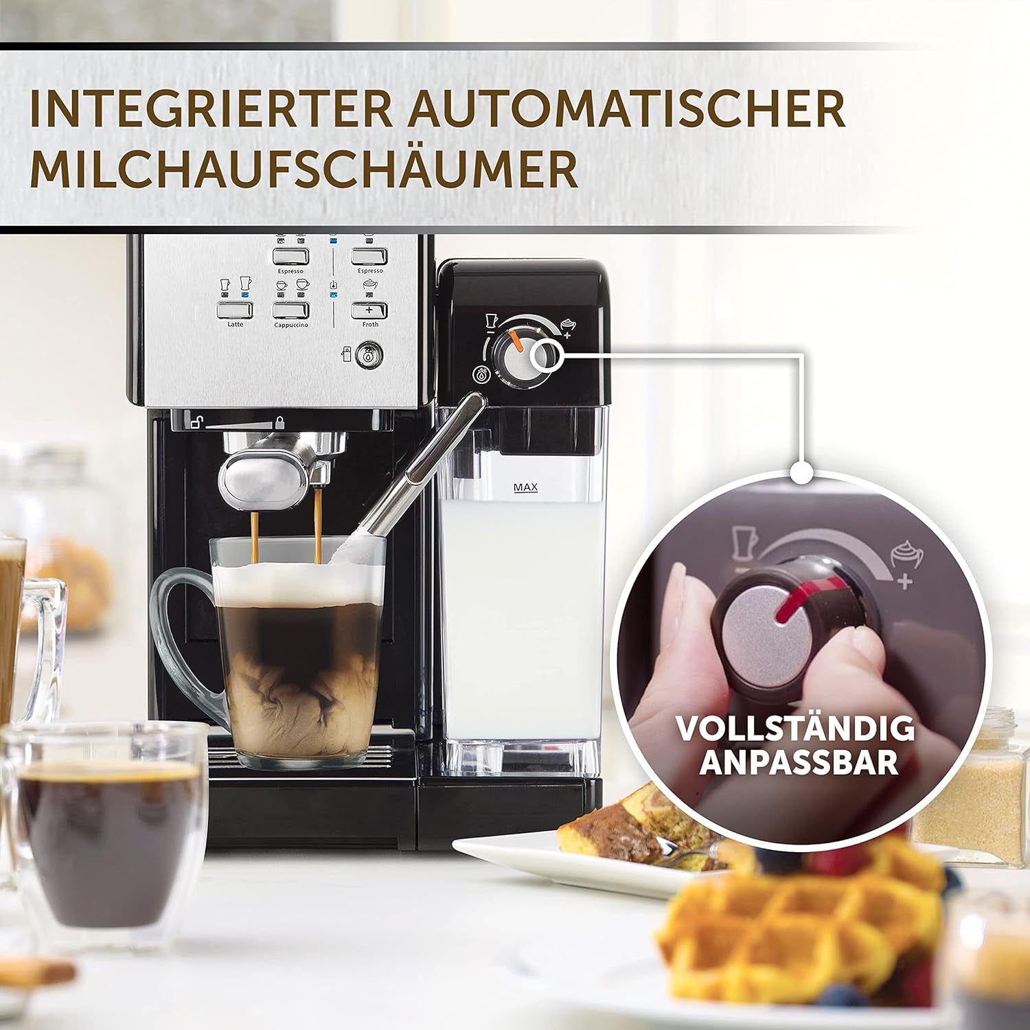 Espresso Breville Prima Latte II | Ekspres do latte i cappuccino | Profesjonalna pompka z 15 barami i spieniaczem do mleka | Srebrny [VCF108X]