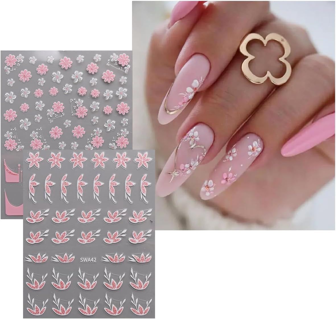 JMEOWIO Nagelsticker Blume 9 Blatt Nail Art Naklejka Selbstklebend Nagelaufkleber Frühling Letnia dekoracja kwiatowa Nageldesign Zubehör
