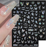 4 Blätter Holographisch Laser Weiß Schmetterling Nagelsticker,Y2K Aurora Schmetterlinge Stern Nail Naklejka 3D Flamme Herz Nageldesign Nagelsticker Selbstklebend Nagel Naklejka Nagel Zubehör Nail Art