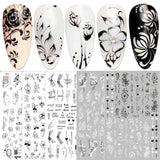 JMEOWIO Nagelsticker Blumen 10 Blatt Nagelaufkleber Selbstklebend Czarny biały kwiat Nail Art Naklejka Dekoracja Nageldesign Zubehör