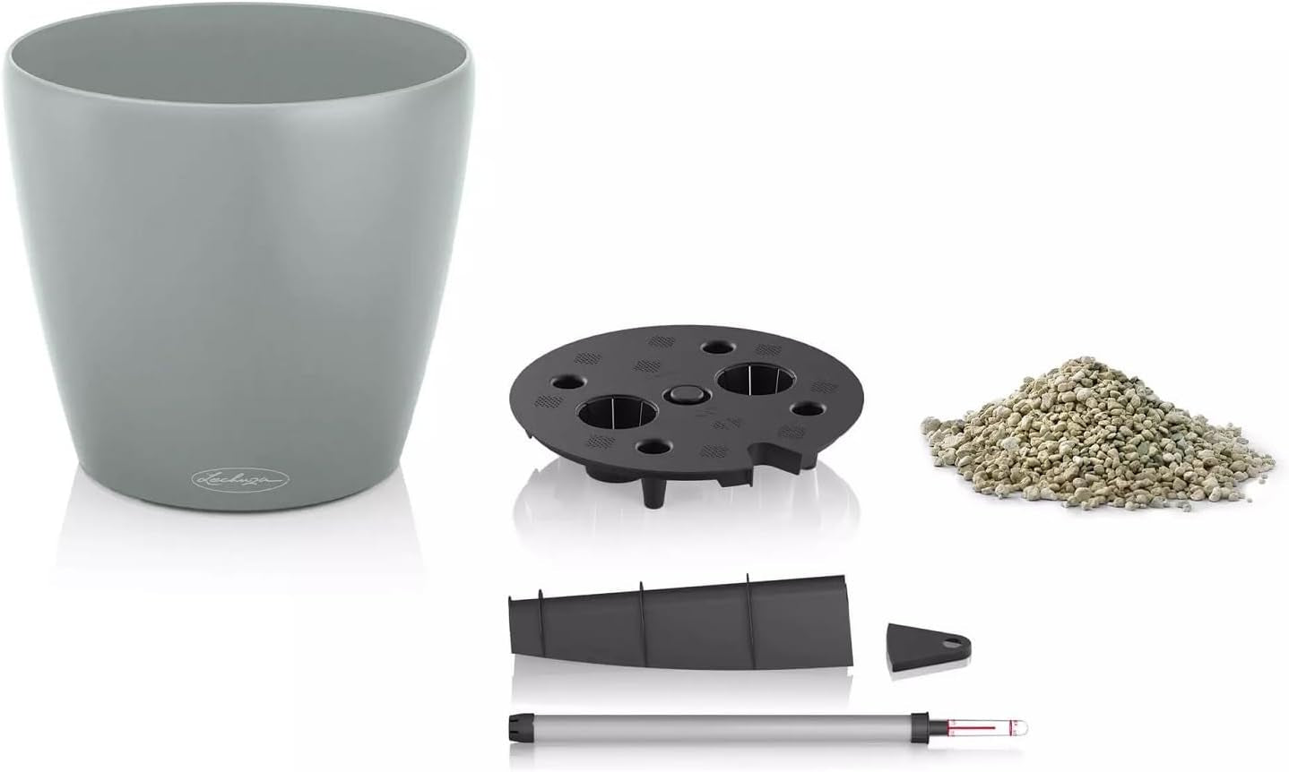 LECHUZA Classico Color ECO 35 Doniczka jasnoszara z systemem nawadniania i wskaźnikiem poziomu wody | Wykonane w 100% z tworzywa sztucznego pochodzącego z recyklingu | Matowe wykończenie | Ø 34,5 x 32,5 cm | 18930