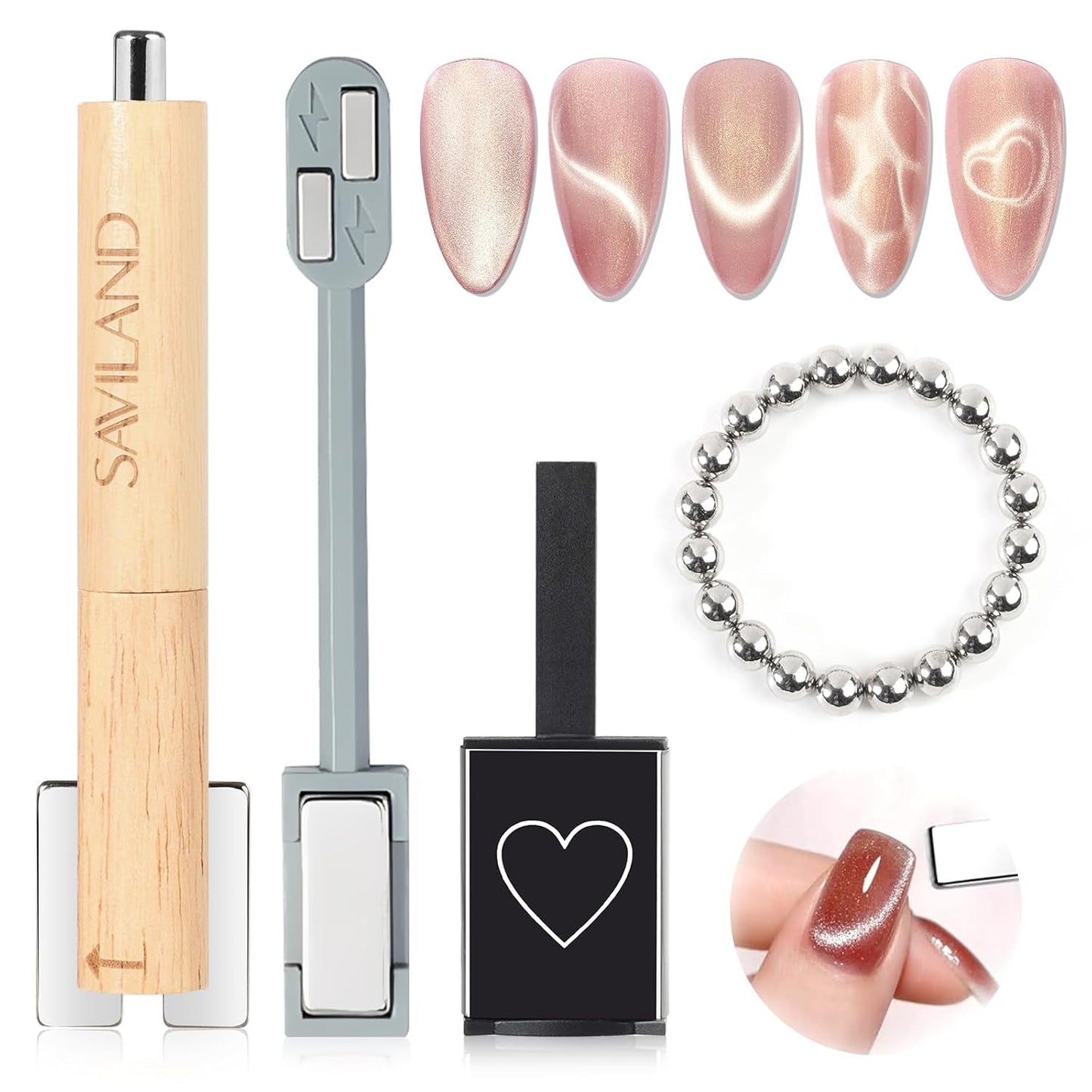 SAVILAND 4X Hochfester Cat Eye Magnes na Nagel: 3-w-1 Nagel Magnes Rund Lange Streifenperle N35 Neodymowy Ultra silny magnes na Nagellac Präzise 3S Formung Cat Eye Gel Nagellak Magnes Magnetstift