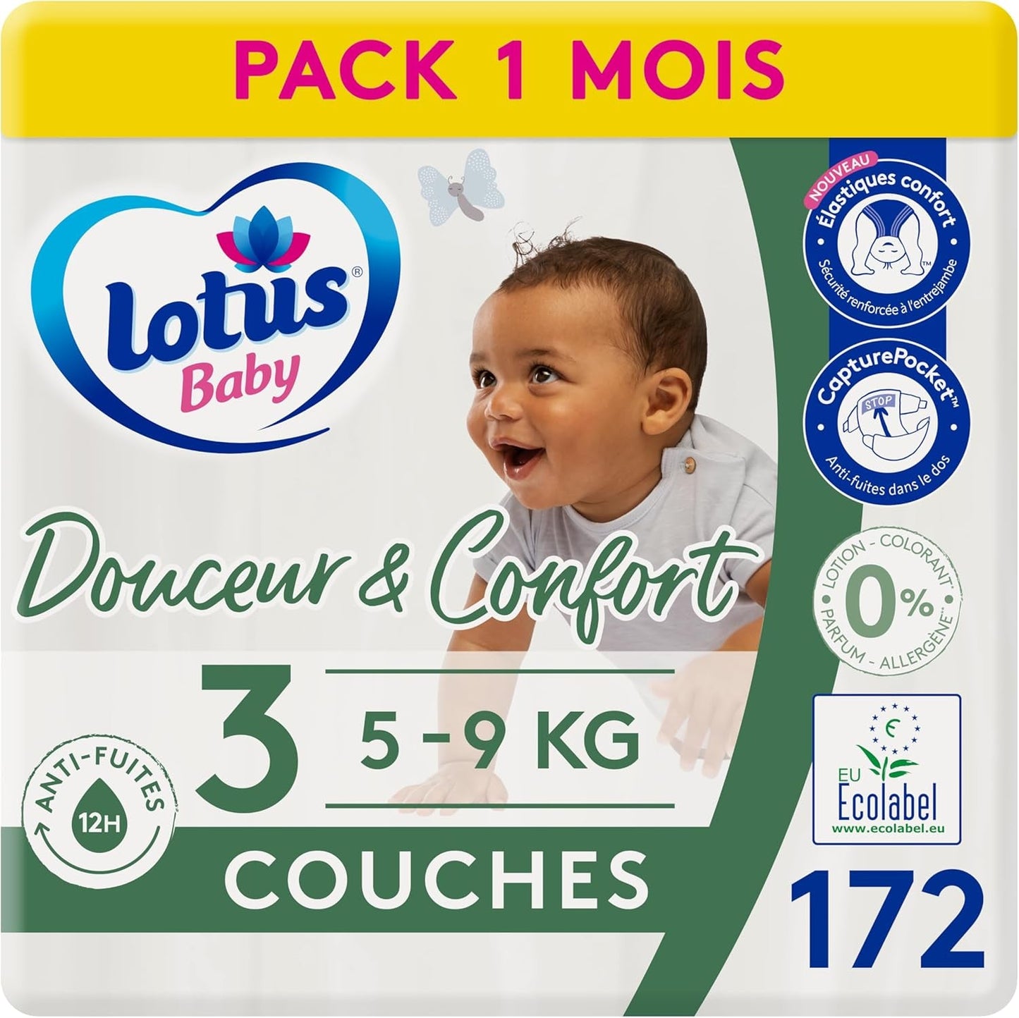 Douceur Naturelle – pieluszki rozmiar 3 (5-9 kg) opakowanie na 1 miesiąc – 172 pieluszki