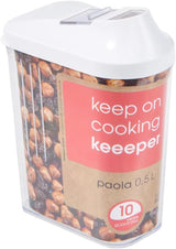 Pudełko do nalewania keeeper na suche zapasy, płynnie regulowana pokrywa dozująca, tworzywo sztuczne, 500 ml, 8 x 4,5 x 15 cm, Paola, białe Pudełka do przechowywania żywności Naty Shop 500 Ml