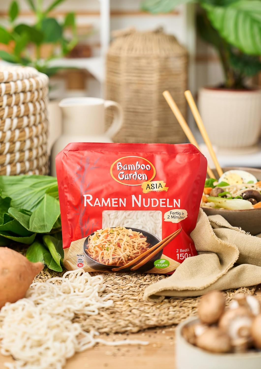 Ogród Bambusowy - Gotowy Makaron Ramen | Gotowe w 2 minuty | Weganie | 300g w opakowaniu