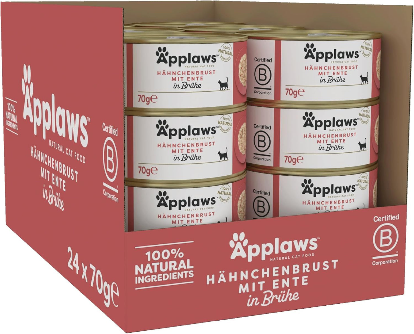 Applaws Premium Naturalna karma mokra dla kotów, kurczak z kaczką w zupie, konserwa 70g (24x70g)