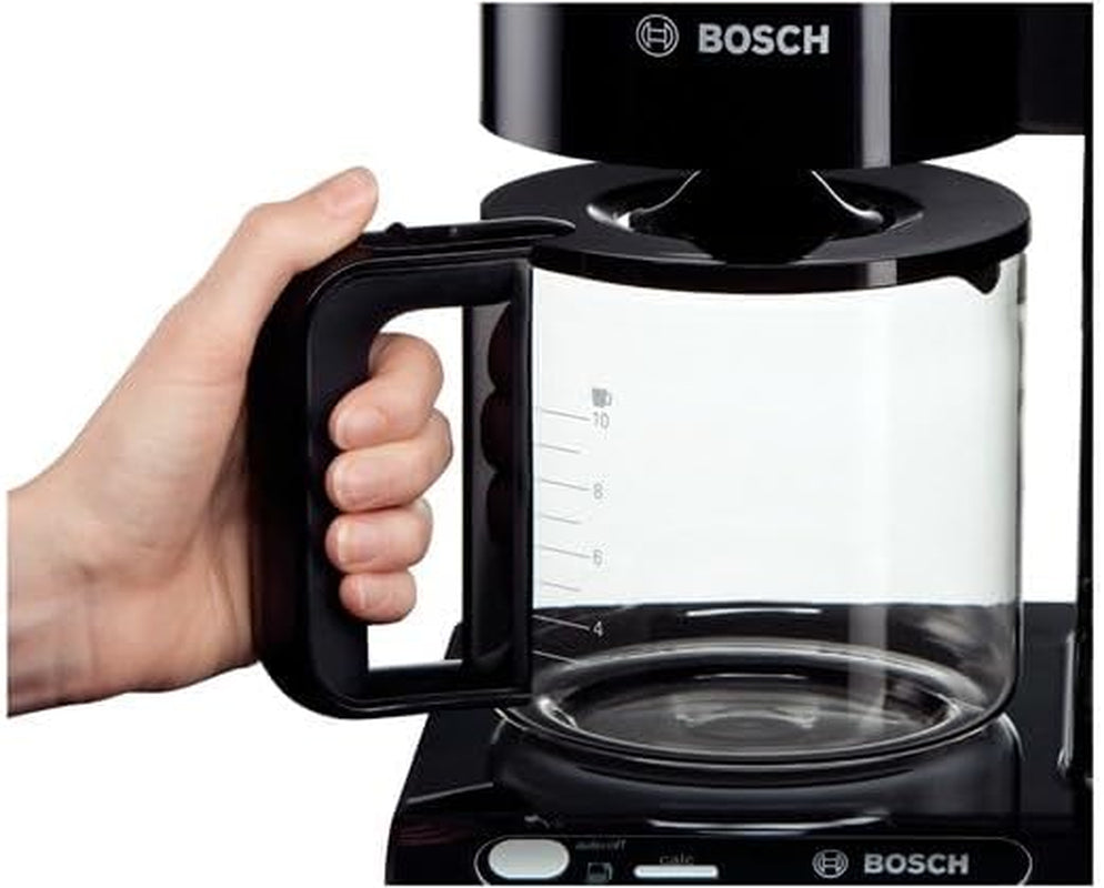Ekspres do kawy Bosch Styline TKA8013 z filtrem, czujnik aromatu, szklana karafka 1,25 l zachowująca aromat, 10-15 filiżanek, automatyczne wyłączanie, system odkamieniania, system zapobiegający kapaniu, obrotowy uchwyt filtra, 1160 W, czarny
