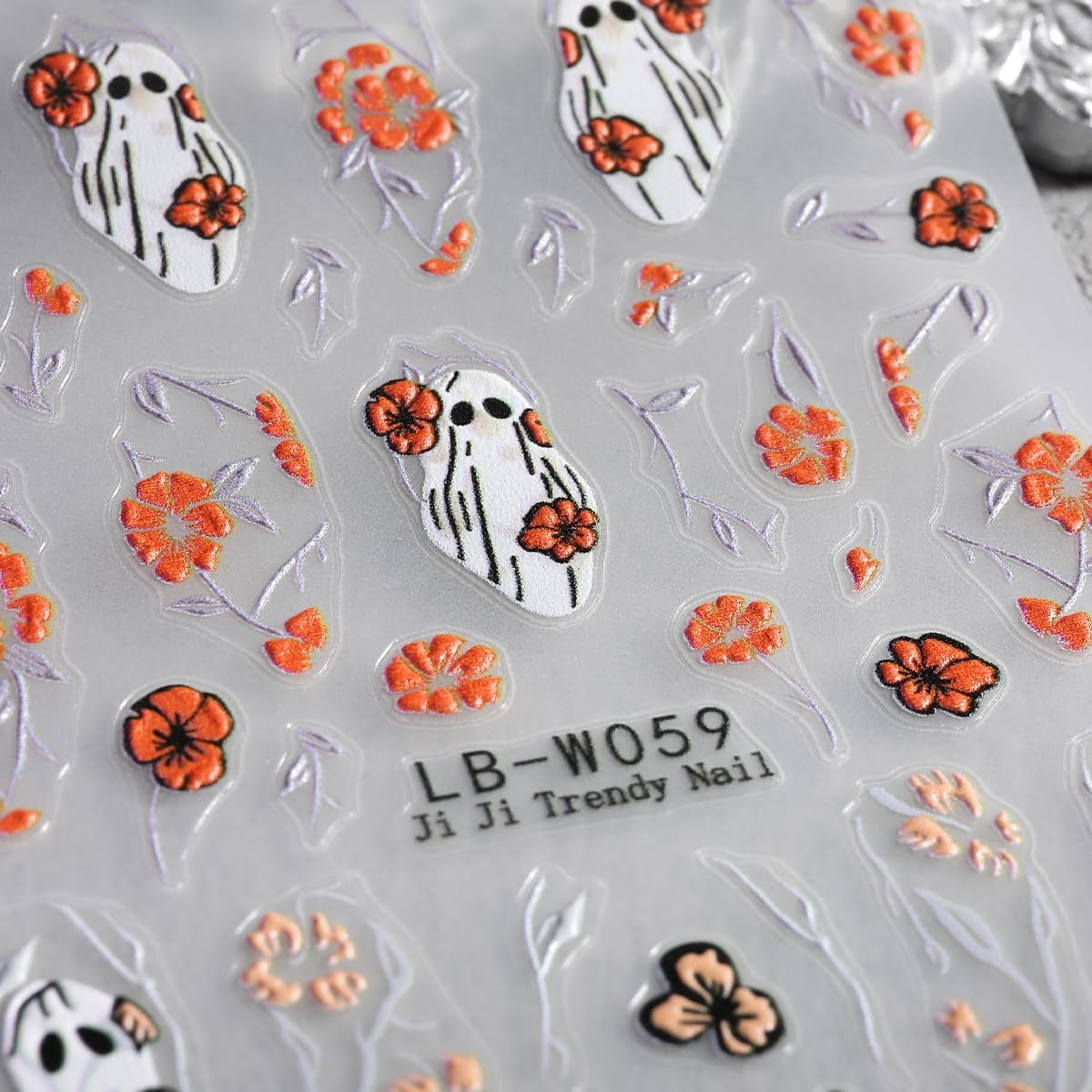 JMEOWIO Nagelsticker Halloween 9 Blatt Nail Art Naklejka Selbstklebend Nagelaufkleber Süße Geisterblume Dekoration Nageldesign Zubehör