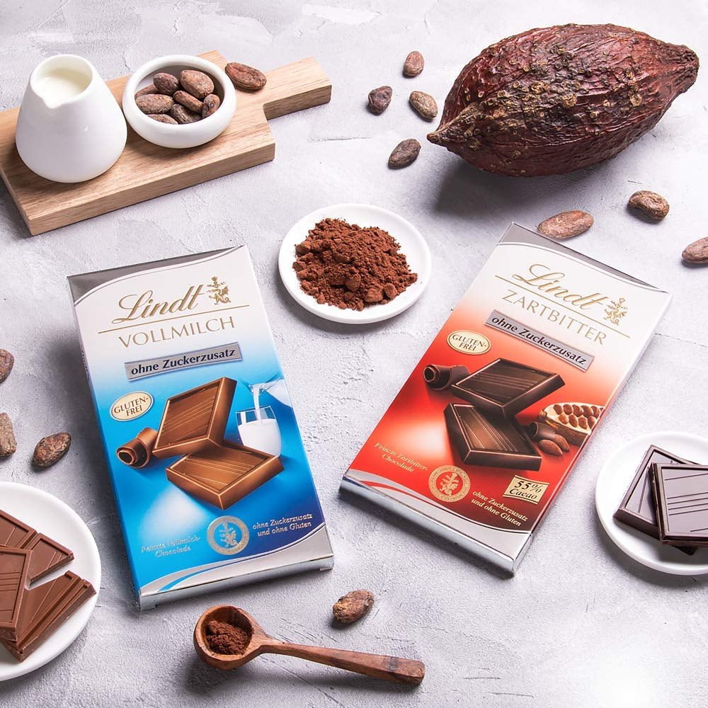 Ciemna czekolada bez dodatku cukru | Tabletka 100g | Najlepsze o zawartości kakao 55%, bezglutenowe | Tabliczka czekolady | Zestaw upominkowy z czekoladą (4 sztuki)