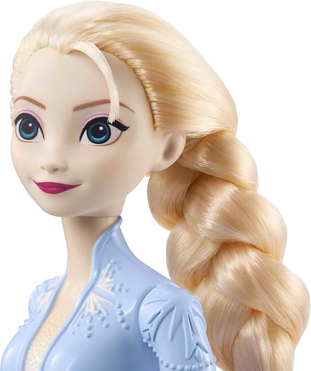 Mattel Disney Lalka Księżniczka Elsa, Lalka Królowej Lodu w kombinezonie podróżnym, czesane blond włosy, telefon komórkowy, rozszerzana spódnica i buty, prezenty Disneya, 3-letnie zabawki, lalki HLW48 Naty Shop