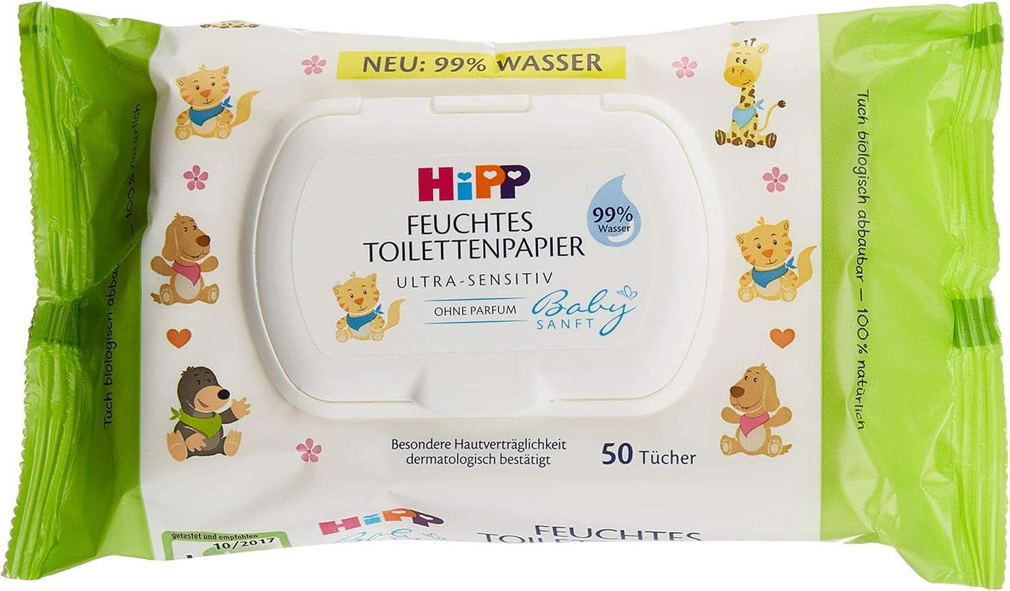 Papier toaletowy Hipp Babysanft Feuchtes Kinder, opakowanie 6Er (6 x 50 szt.) Naty Shop