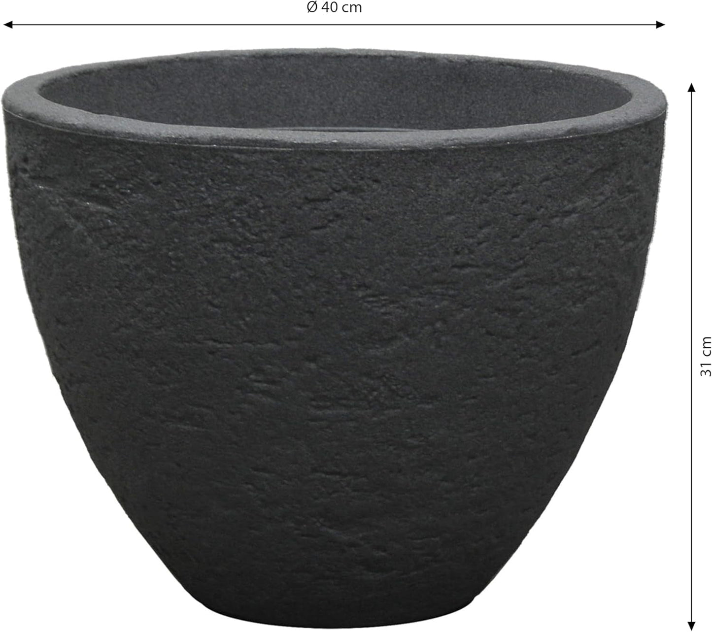 Dehner Doniczka kamienna, Ø 40 cm, wysokość ok. 31 cm, tworzywo sztuczne, kolor antracytowy