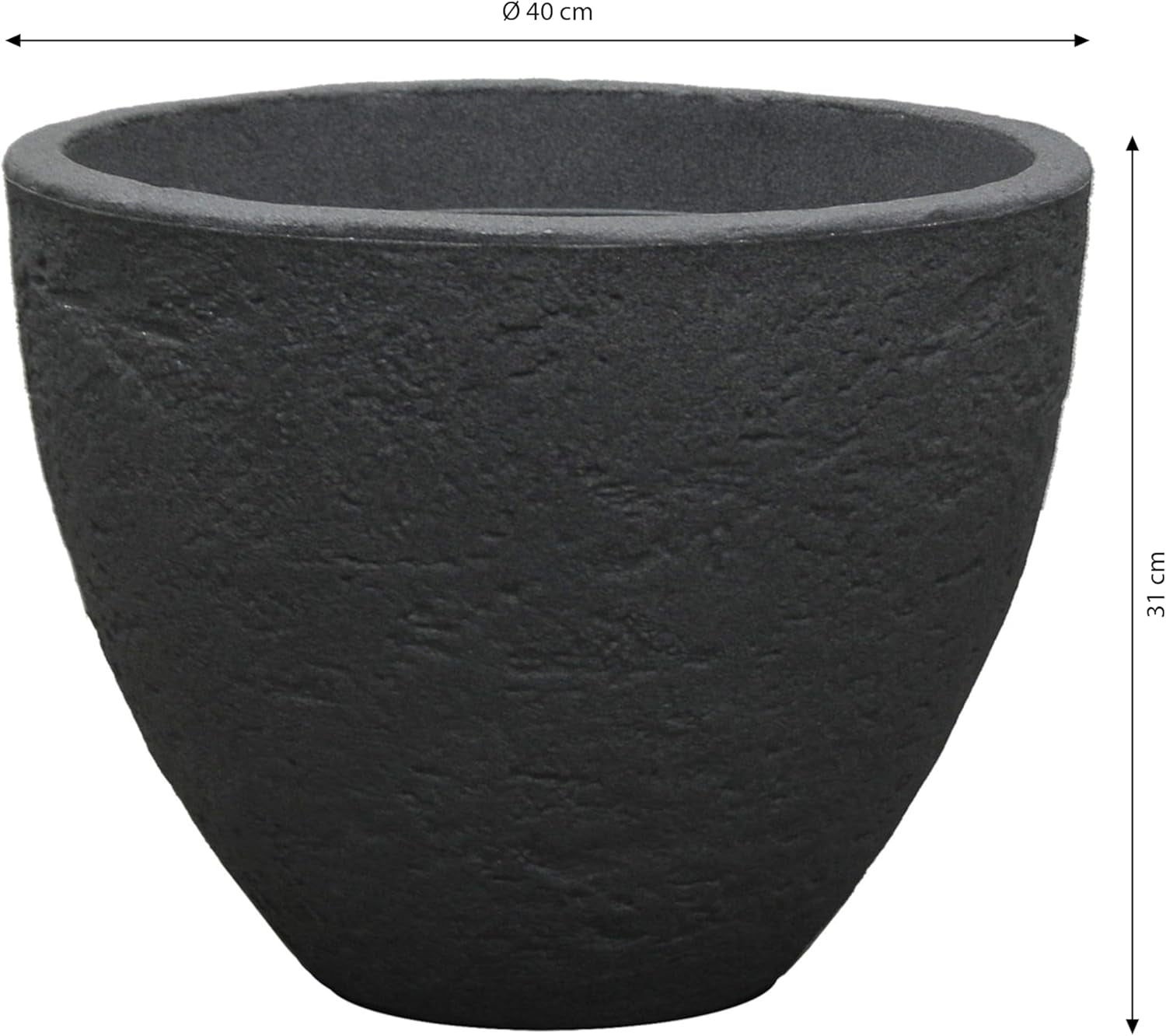 Dehner Doniczka kamienna, Ø 40 cm, wysokość ok. 31 cm, tworzywo sztuczne, kolor antracytowy