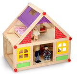 Marionetka Drewniane Zabawki - Drewniany domek dla lalek z meblami i lalkami - 11 sztuk Domki dla lalek Naty Shop