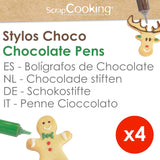 Scrapcooking - zestaw 4 świątecznych kredek czekoladowych - brązowy, biały, zielony i czerwony - jadalna kolorystyka - barwnik spożywczy do pisania - pisz i rysuj na deserach, ciastach i ciasteczkach - 7060