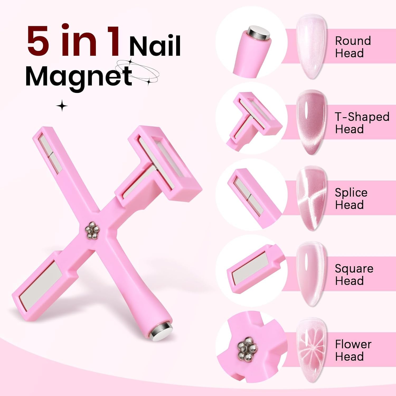 SUPWEE 5 w 1 narzędzie magnetyczne do paznokci, różowy magnes kocie oko dla Nägel Multifunktions Magnetstift DIY Magic 3D magnes w sztyfcie zestaw długopisów Nail Art magnes w sztyfcie do zdobienia paznokci DIY