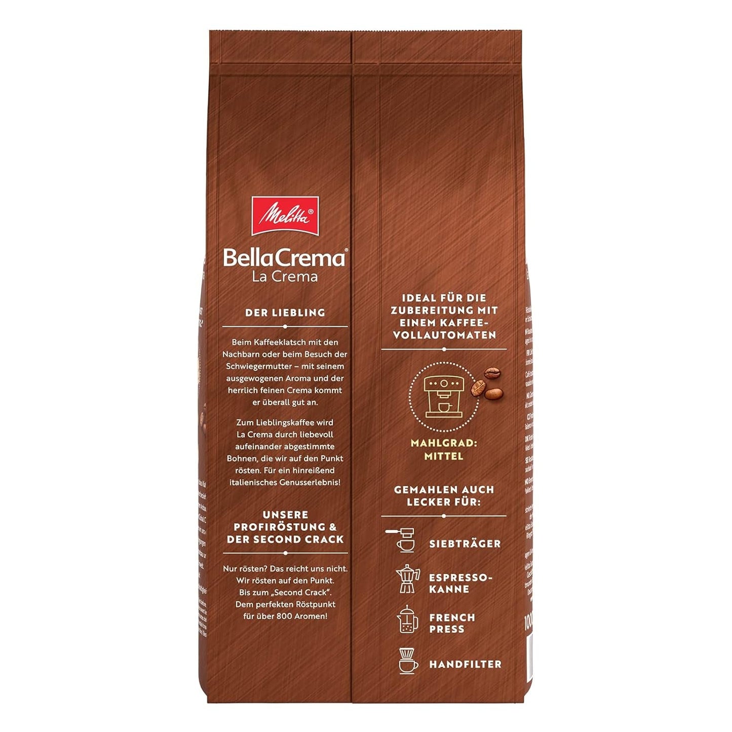 Kawa ziarnista Melitta BellaCrema La Crema 1kg i kawa ziarnista BellaCrema Decaffeinato bezkofeinowa 1kg