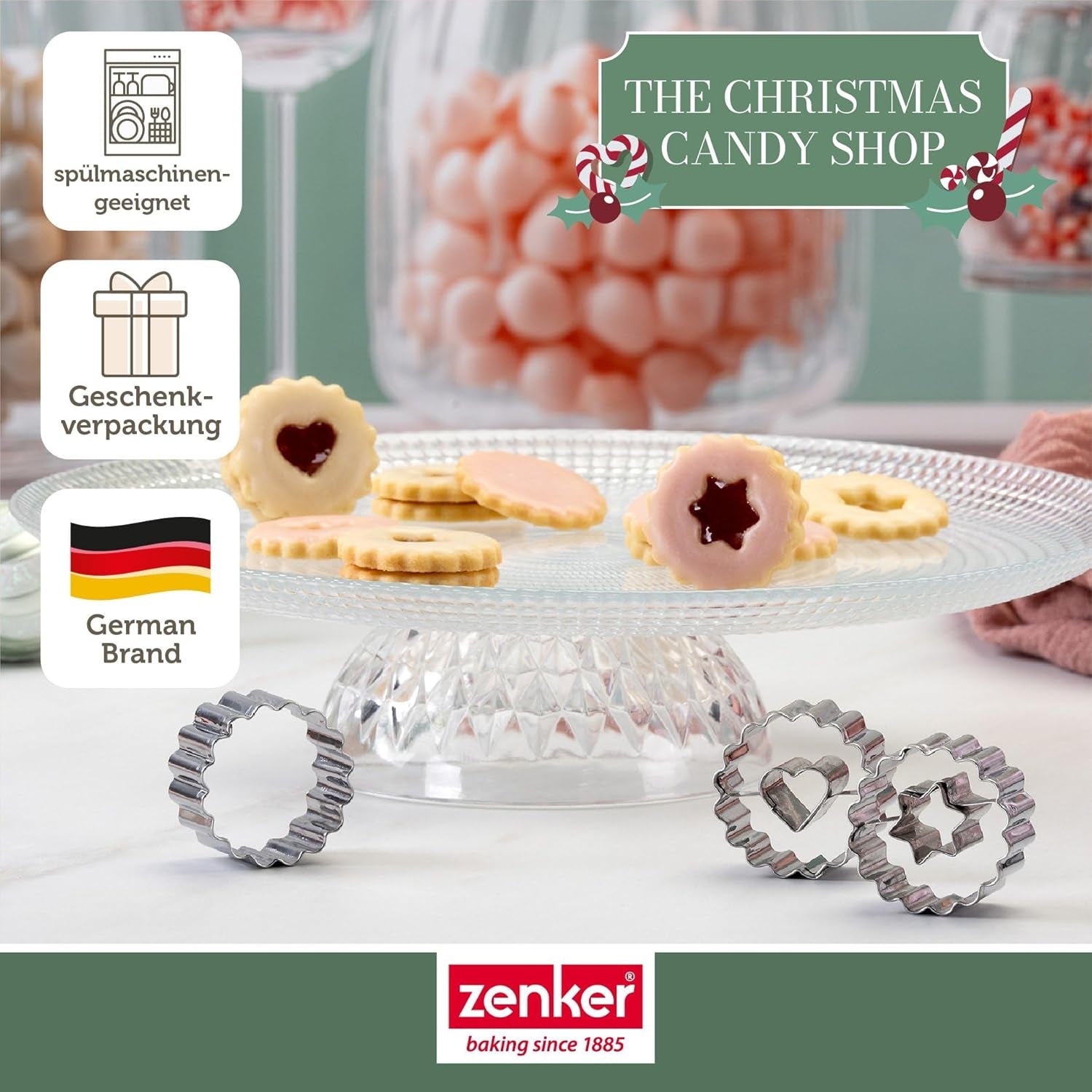 Zenker Ausstecher-Set Linzer Herz und Stern aus Edelstahl – Perfekt für Weihnachtskekse, 3-teilig, inkl. Geschenkverpackung, spülmaschinengeeignet und rustfrei – Sklep ze słodyczami bożonarodzeniowymi