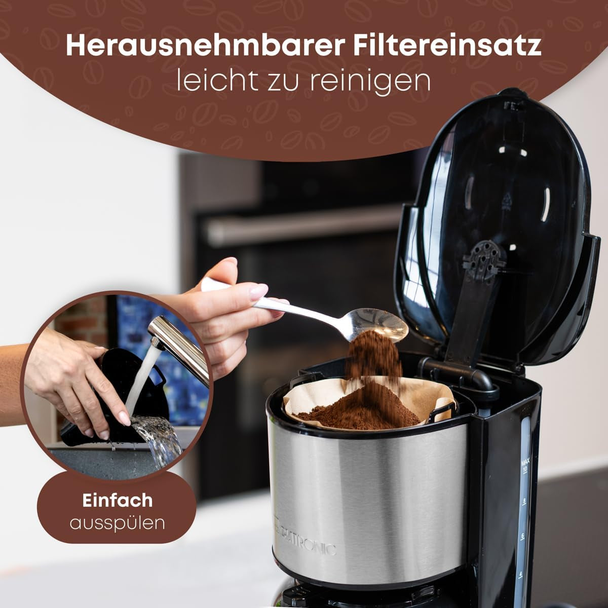 Ekspres do kawy Clatronic® z termosem na 8–10 filiżanek kawy (ok. 1,2 l) | Ekspres do kawy z filtrem ze stali nierdzewnej | Karafka termosowa z podwójnymi ściankami | Brak utraty temperatury | Ekspres do kawy 800 W | KA 3805