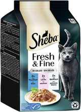 Sheba Portion Pouches Mokra karma dla kotów Multipack Fresh & Fine w galarecie z tuńczykiem i łososiem MSC, 6x6x50g - Zdrowe posiłki dla kotów z galaretką