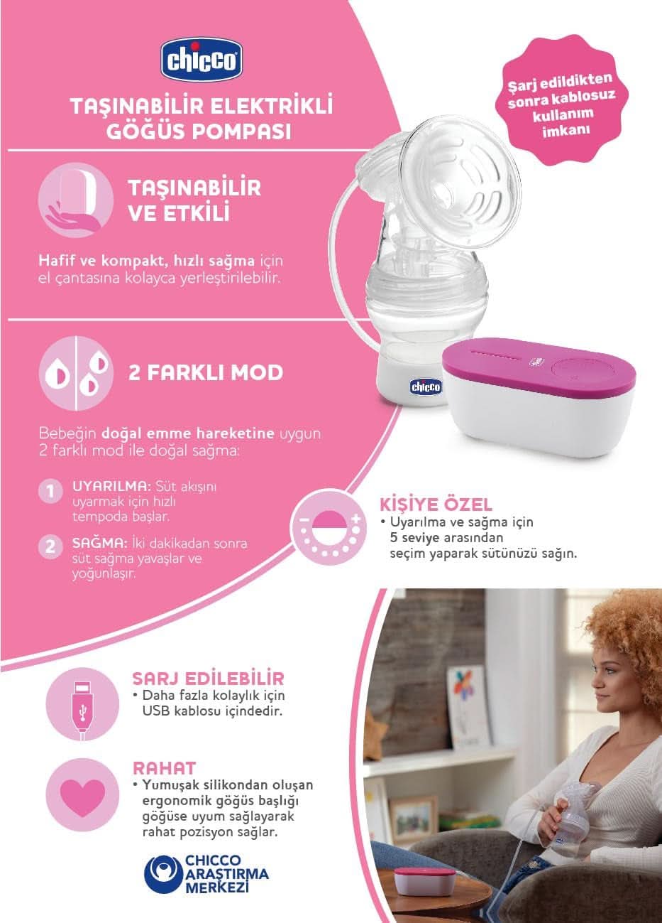 Chicco, przenośny laktator elektryczny, 5 poziomów intensywności, 150 ml Żywność i akcesoria do karmienia piersią Sklep Bebe Naty