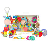 Playgro Clip Clop Zestaw upominkowy Sensory Garden Activity - Sensoryczna zabawka ogrodowa dla dzieci od 0 miesiąca życia - Interaktywna zabawka z grzechotkami, gryzakiem i przyjacielem wózka - 4 sztuki