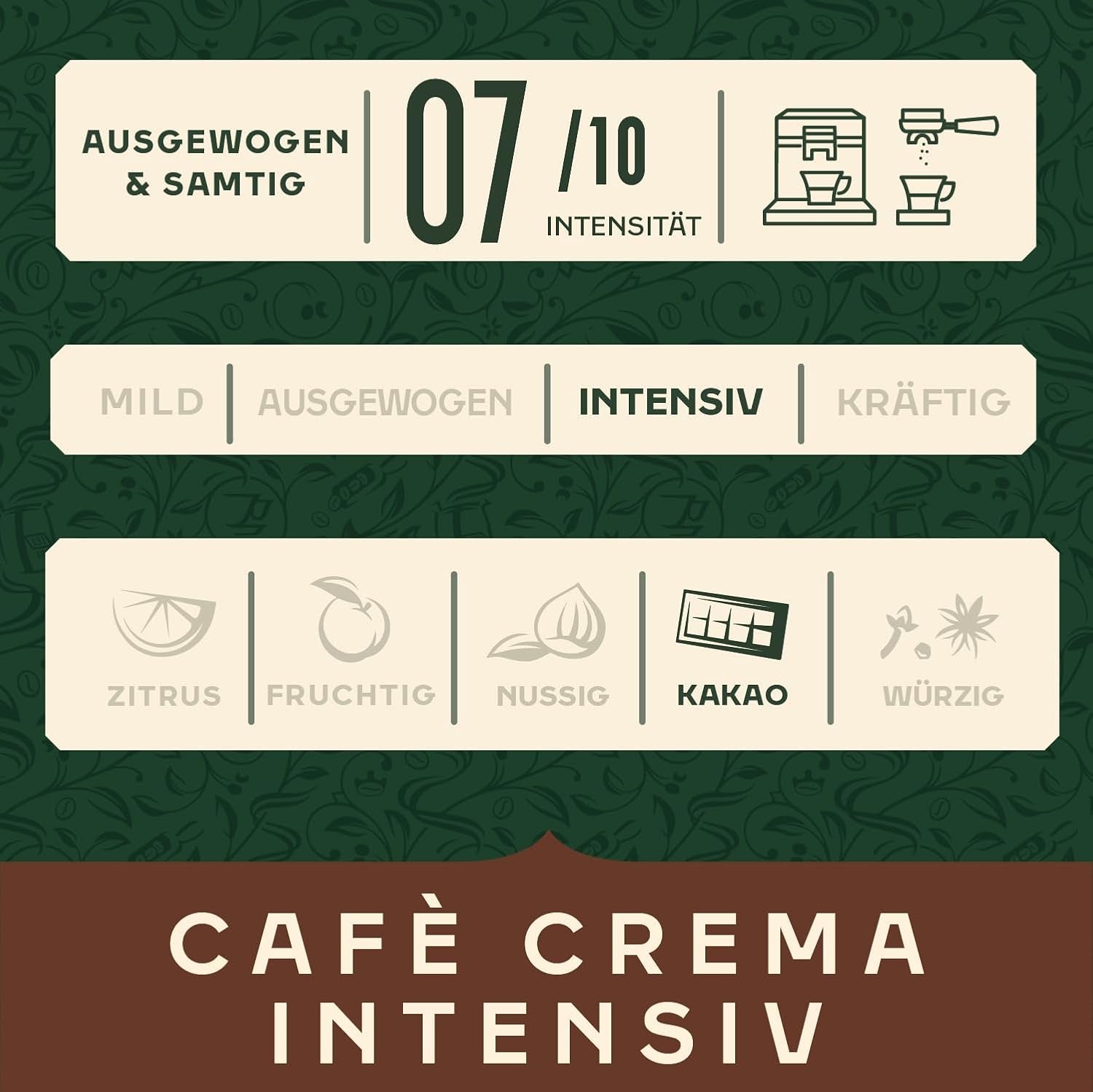 Jacobs Kaffeebohnen Café Crema Intense, intensywny z Kakao- & Nussnote, geröstet w Bremie, Intensität 7/10, Kaffee ganze Bohnen, 1 kg