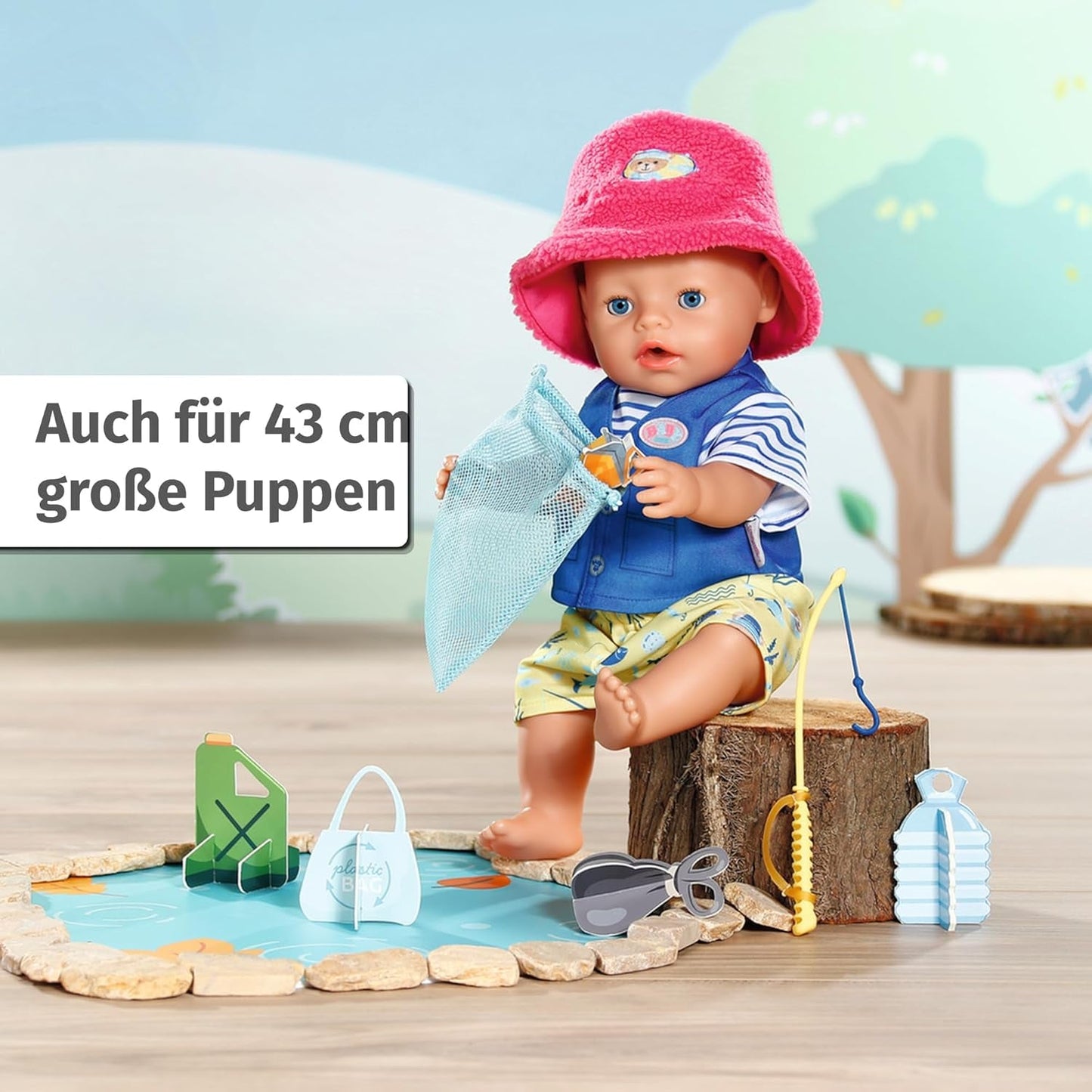 Kostium pluszowego wędkarza Baby Born z wędką dla lalek 43 cm i misia, 835982 Zapf Creation