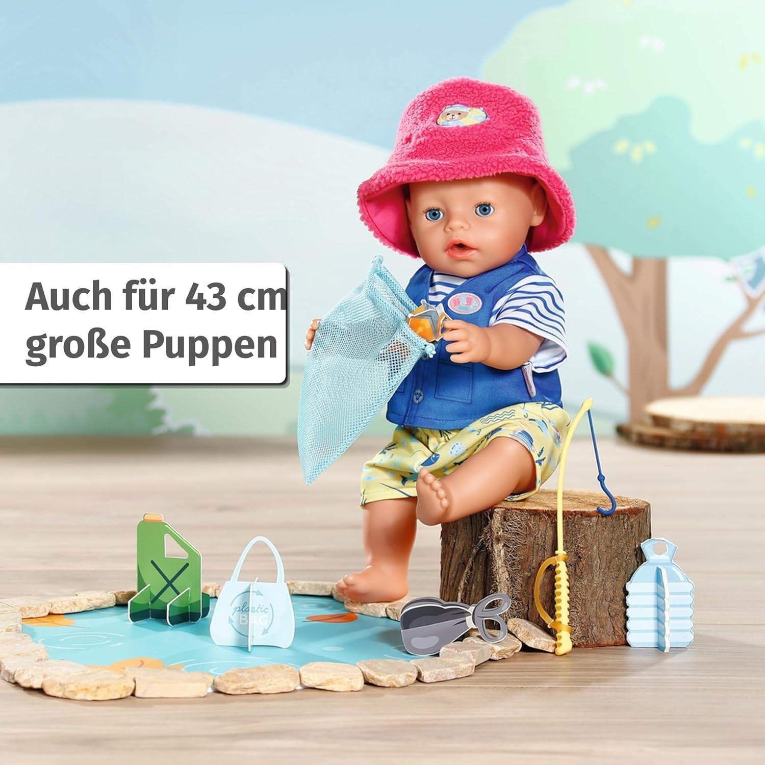 Kostium pluszowego wędkarza Baby Born z wędką dla lalek 43 cm i misia, 835982 Zapf Creation