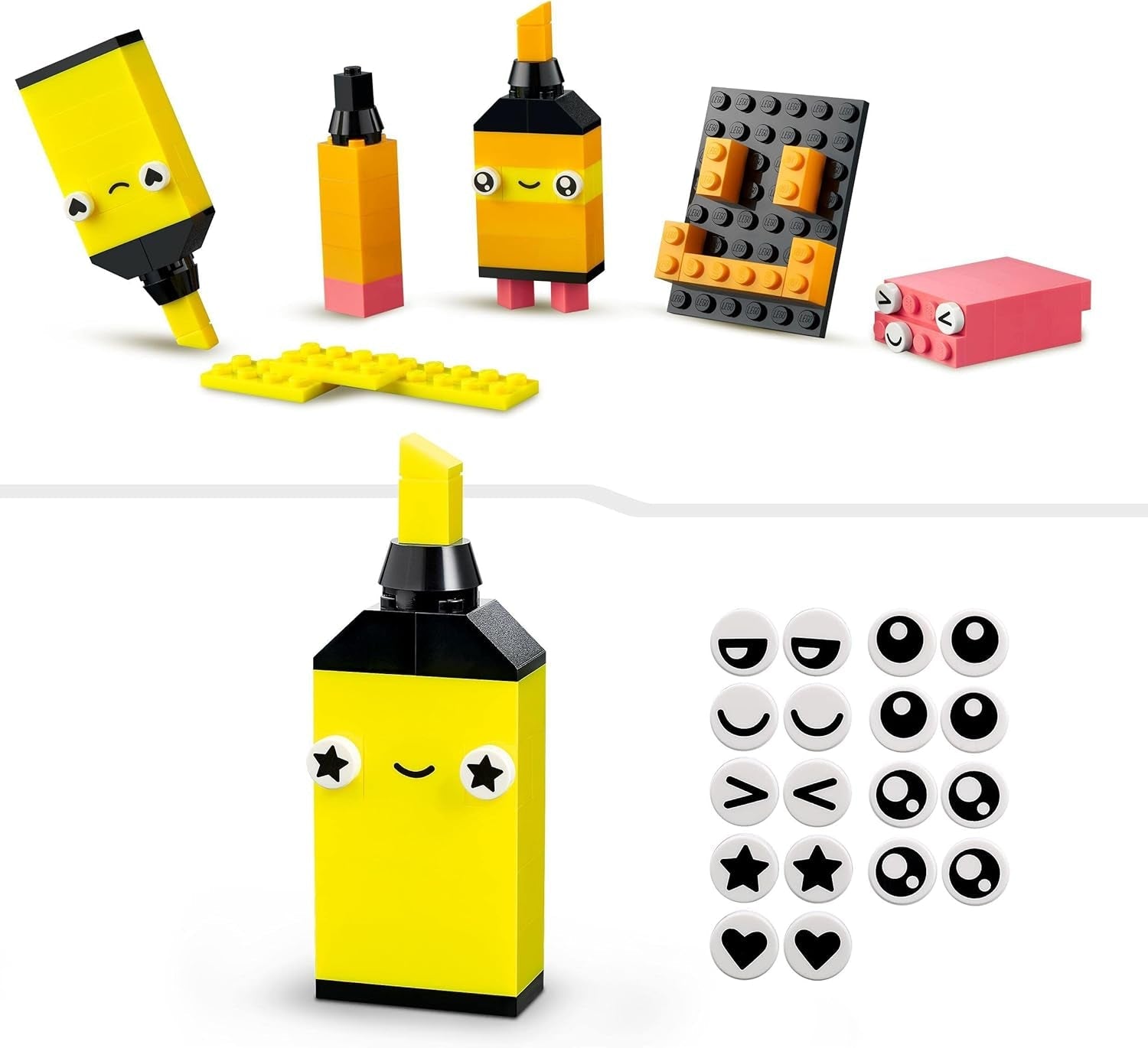 LEGO 11027 Klasyczny zestaw do kreatywnego budowania z neonem, zestaw klocków, zabawka do budowania z modelami: samochodu, ananasa, kosmity, wrotek, figurkami i nie tylko, dla dzieci od 5 lat i więcej Zestawy do budowania Besuche den LEGO-Store