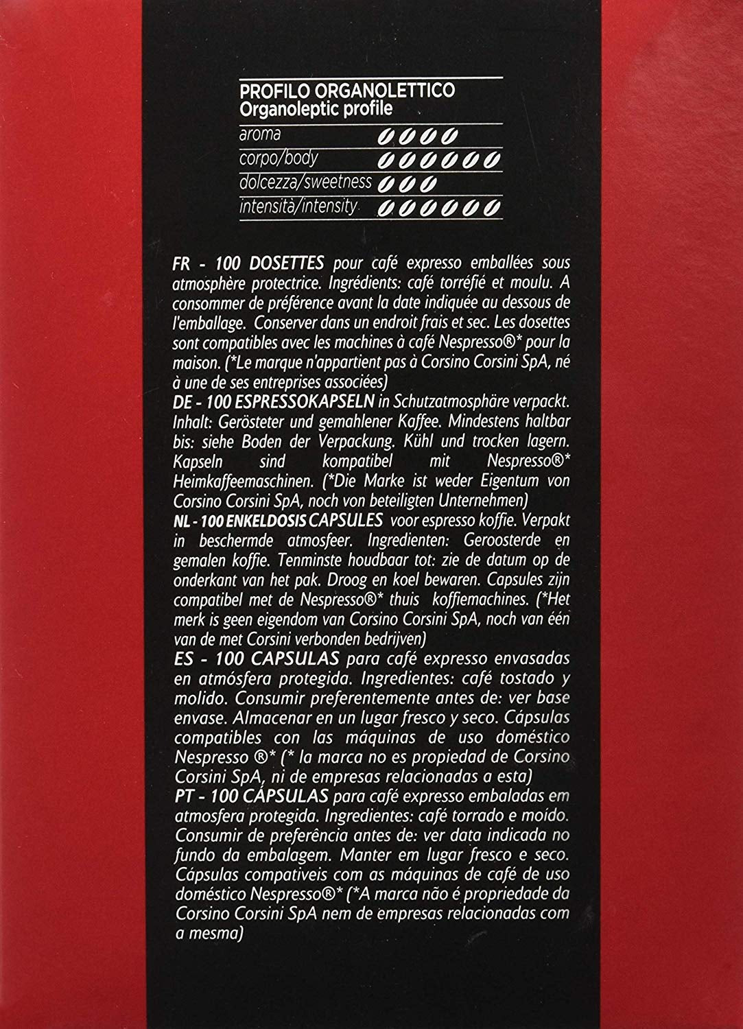 Caffè Corsini - Classico Italiano, Miscela Di Caffè In Nespresso Kompatybilne kapsułki, Gusto Forte E Deciso - Confezione Da 100 kapsułek