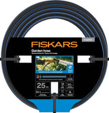 Wąż ogrodowy Fiskars ML Seria X Wąż do ręcznego podlewania wody 13 mm (1/2"), Długość: 25 m, Złącze uniwersalne, Ochrona przed promieniowaniem UV, Ochrona przed mrozem, Odporny na skręcanie, Niebieski, 1076045